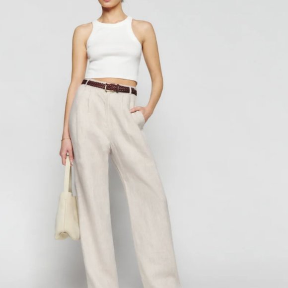 Reformation Mason Linen Pant size 4 in Oatmeal - Picture 1 of 8